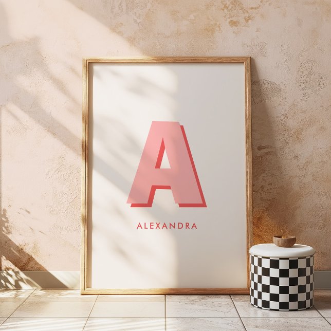 Affiche Monogramme Initial Personnalisé Moderne Rétro Rose (Créateur téléchargé)
