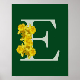 Affiche Monogramme initiale E personnalisé jonquille