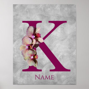 Affiche Monogramme Initiale Élégant Orchidée K Personnalis