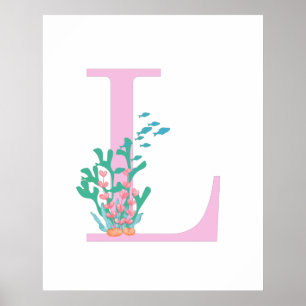 Affiche Monogramme Initiale L Monogramme Rose Sarcelle Cor
