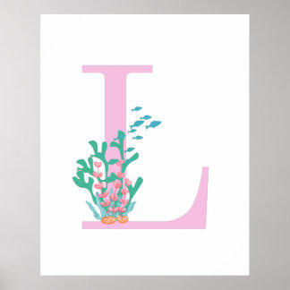 Affiche Monogramme Initiale L Monogramme Rose Sarcelle Cor