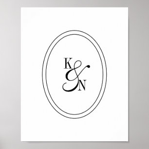Affiche Monogramme Initiale Moderne Noir Blanc Couple Mari