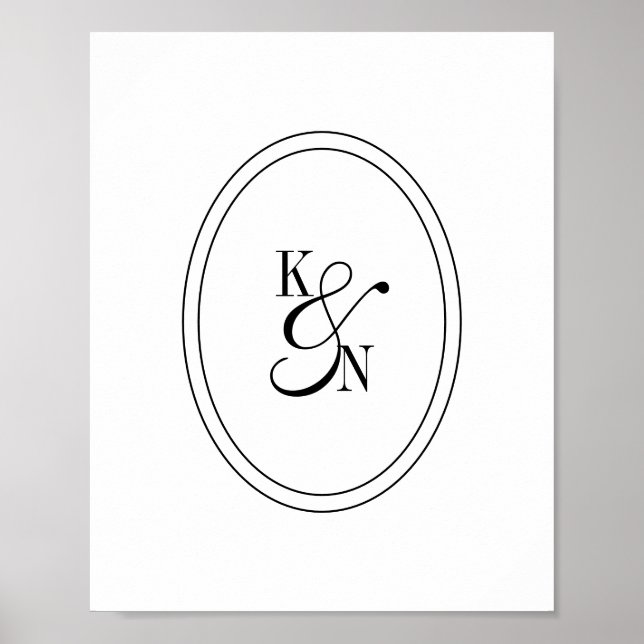 Affiche Monogramme Initiale Moderne Noir Blanc Couple Mari (Devant)