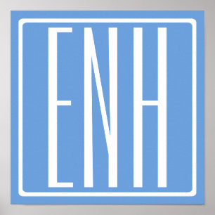 Affiche Monogramme Initiales 3 Modernes Gras Bleu Clair