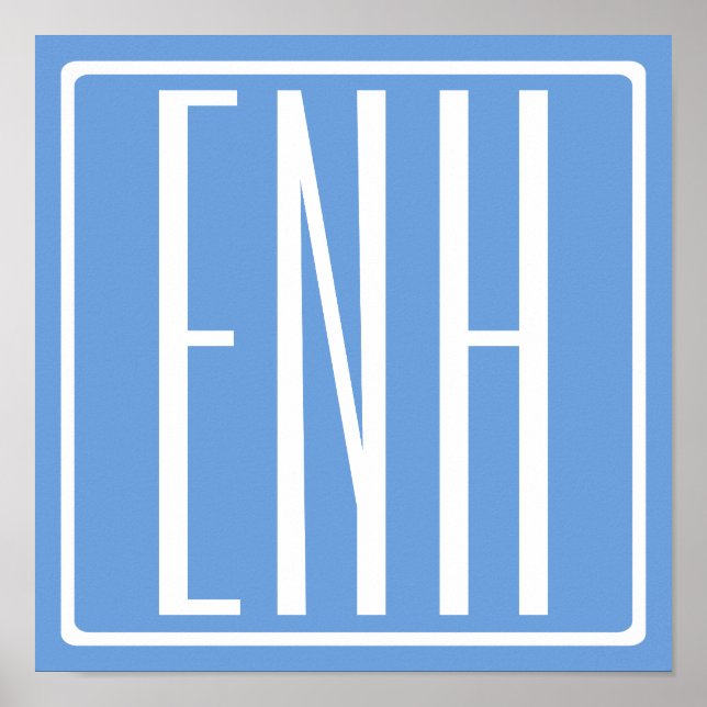 Affiche Monogramme Initiales 3 Modernes Gras | Bleu Clair (Devant)