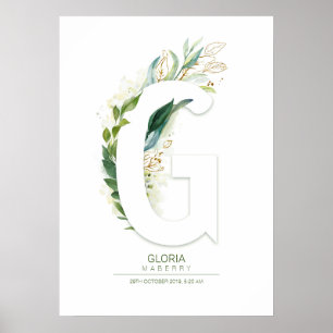 Affiche Monogramme Lettre G Or Feuillage Chic