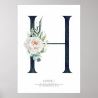Monogramme lettre H Fleurs blanches et verdure
