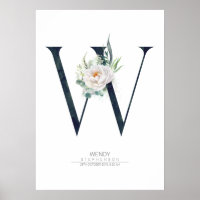 Monogramme lettre W Fleurs blanches et feuillage
