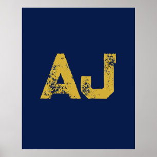 Affiche Monogramme Lettres Initiales Or & Bleu Simple