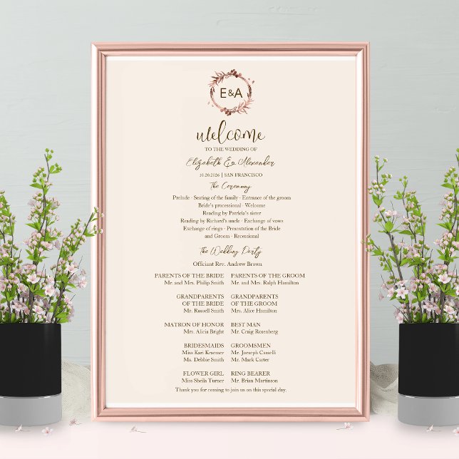 Affiche Monogramme Mariage Cérémonie Programme Panneau de  (Créateur téléchargé)