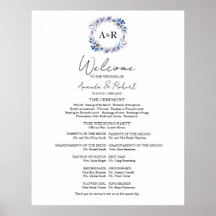 Affiche Monogramme Mariage Cérémonie Programme Panneau de