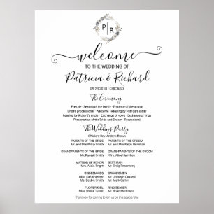 Affiche Monogramme Mariage Cérémonie Programme Panneau de