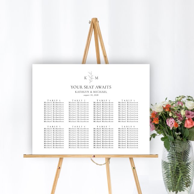 Affiche Monogramme Mariage en feuille d'olive 8 Cartes de  (Créateur téléchargé)