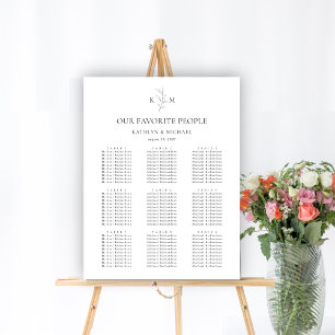 Affiche Monogramme Mariage en feuille d'olive 9 Cartes de