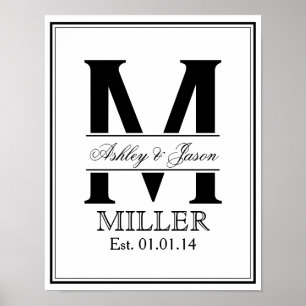 Affiche Monogramme Mariage noir et blanc