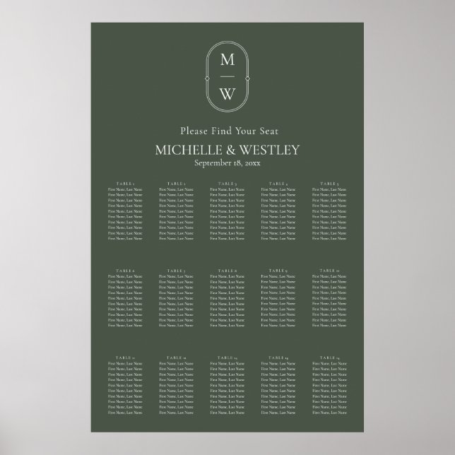 Affiche Monogramme minimal Moss Green Mariage Graphique de (Devant)