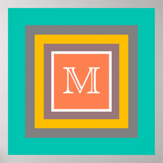 Affiche Monogramme Moderne Carré de Couleur Élégant