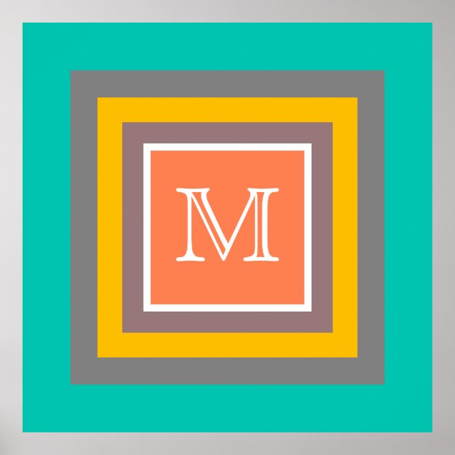 Affiche Monogramme Moderne Carré de Couleur Élégant (Devant)