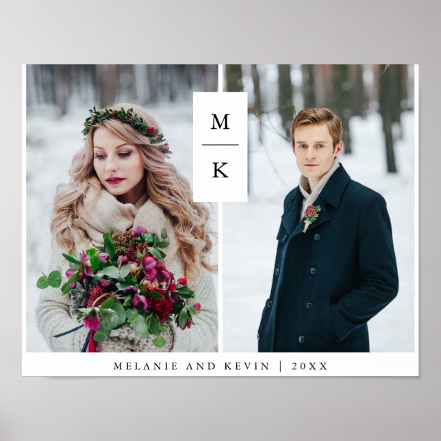 Affiche Monogramme moderne | Deux grilles photo (Devant)