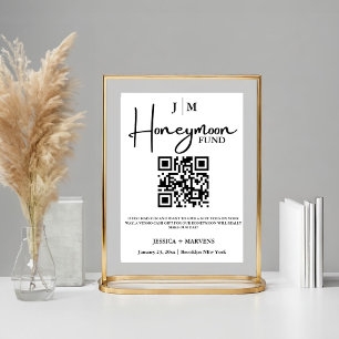 Affiche Monogramme moderne mariage de lune de miel code QR