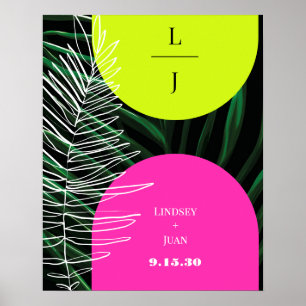 Affiche Monogramme Neon Arches Tropical Palm Leaf Mariage