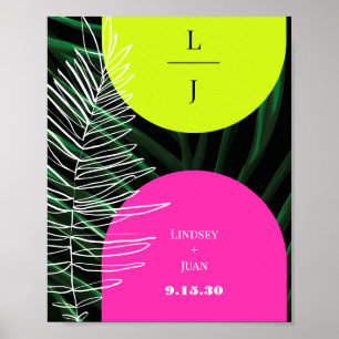 Affiche Monogramme Neon Arches Tropical Palm Leaf Mariage
