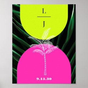 Affiche Monogramme Neon Arches Tropical Palm Tree Mariage