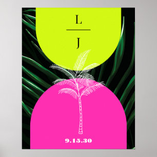 Affiche Monogramme Neon Arches Tropical Palm Tree Mariage
