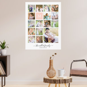 Affiche Monogramme Nom Calligraphie Blanc 16 Photo Collage