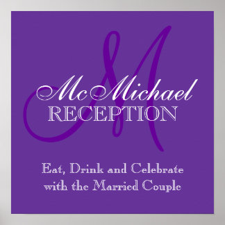 Affiche Monogramme Nom Mariage Réception Signal Violet
