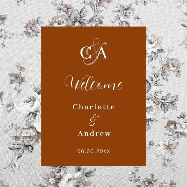Affiche Monogramme orange brûlé accueil mariage moderne (Créateur téléchargé)