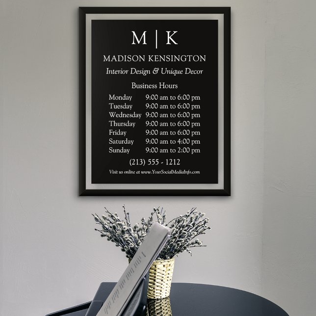 Affiche Monogramme ou ajouter un logo Business Black (Edit to Customize text, colors and more)