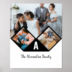 Affiche monogramme personnalisé 3 photo collage famille