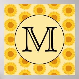 Affiche Monogramme personnalisé, avec tournesol jaune.