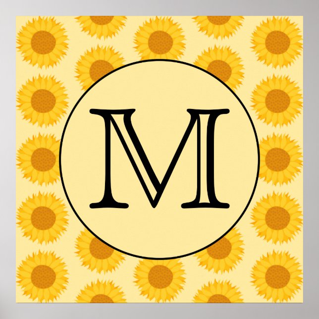 Affiche Monogramme personnalisé, avec tournesol jaune. (Devant)