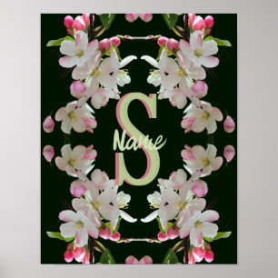 Affiche Monogramme personnalisé initial nom Art floral pri