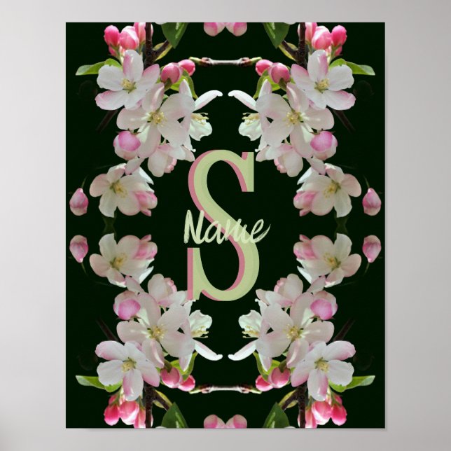 Affiche Monogramme personnalisé initial nom Art floral pri (Devant)