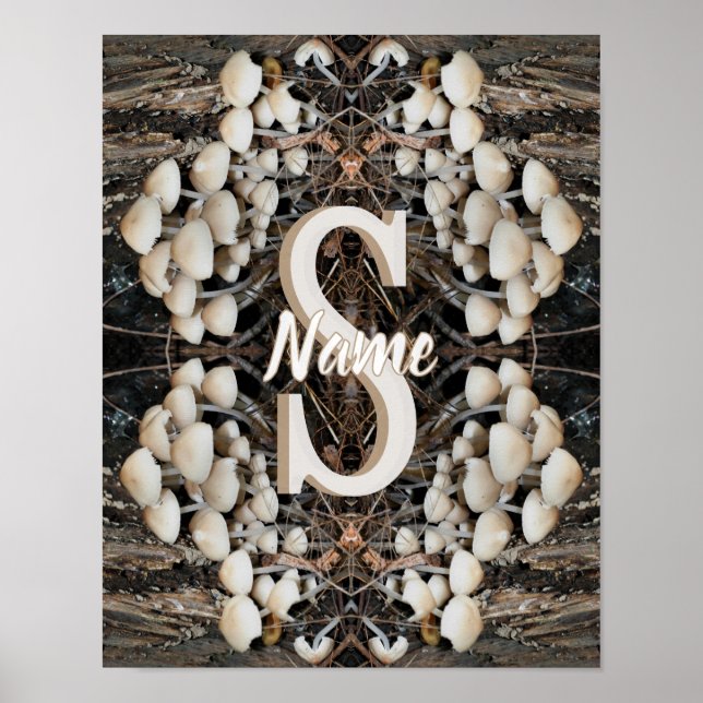 Affiche Monogramme personnalisé initial nom champignons sa (Devant)