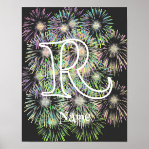 Affiche Monogramme personnalisé initial nom Coloré Feux d'