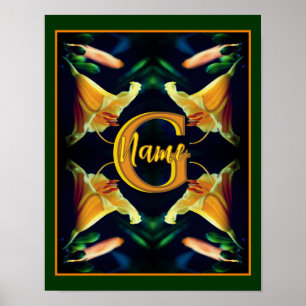 Affiche Monogramme personnalisé initial Nom Fleurs de Lys