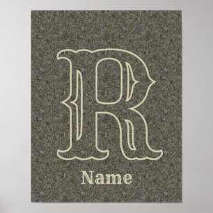 Affiche Monogramme personnalisé initial nom floral marron