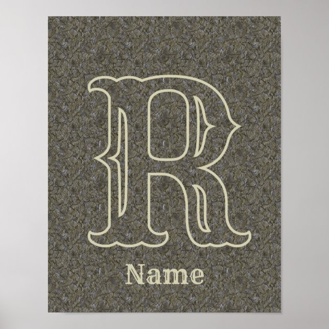 Affiche Monogramme personnalisé initial nom floral marron (Devant)