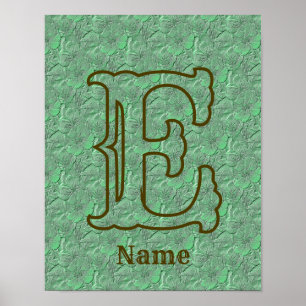 Affiche Monogramme personnalisé initial nom floral vert