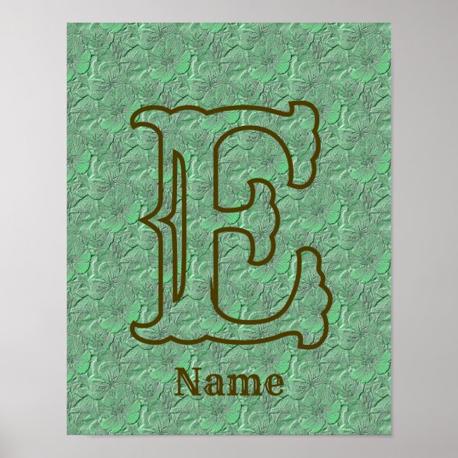 Affiche Monogramme personnalisé initial nom floral vert (Devant)