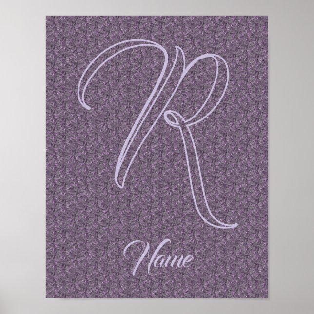 Affiche Monogramme personnalisé initial nom floral violet (Devant)