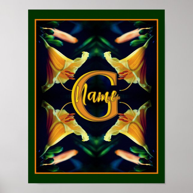 Affiche Monogramme personnalisé initial Nom Lily Fleurs (Devant)