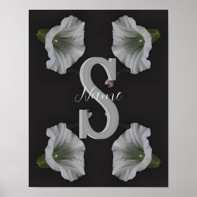 Affiche Monogramme personnalisé initial Nom Morning Glory  (Devant)