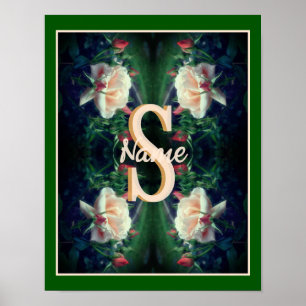 Affiche Monogramme personnalisé initial nom Rose pêche