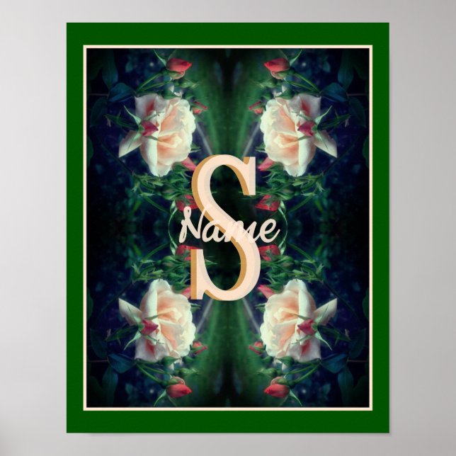 Affiche Monogramme personnalisé initial nom Rose pêche (Devant)