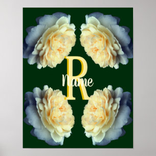 Affiche Monogramme personnalisé initial nom Roses jaunes